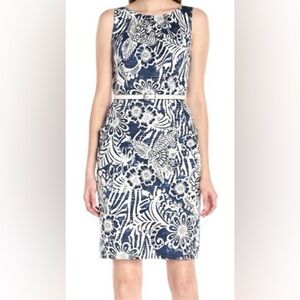 NWT Nine West Navy White Floral Sheath Dress Size 10 | Sleeveless Belted Work